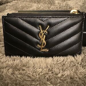 YSL Saint Laurent Monogram Fragments Quilted Leather Card Case